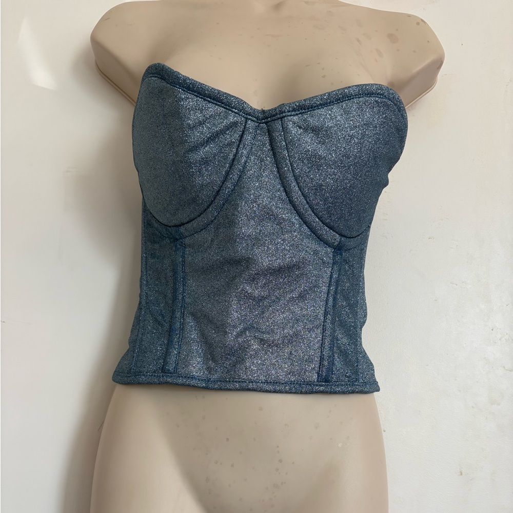 Dolls Kill Shimmering Blue Bandeau Top